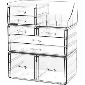 Clear makeup organizer stackable drawers vanity skincare jewelry storage box